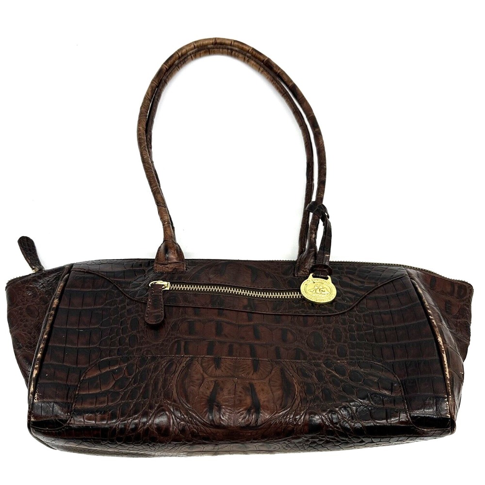 BRAHMIN Handbag Doctors Bag Alligator Crocodile Print Italian Leather Vintage
